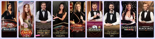 Live-jakopelit ja rulettipelit SpinBara-kasinolla, mukaan lukien Speed Roulette, Gold Saloon Blackjack, Lightning Roulette ja Immersive Roulette