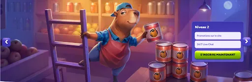 Mascotte de casino organisant des boîtes de conserve dans un magasin de nuit