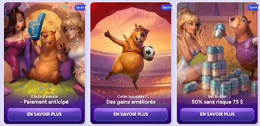 Promotions sportives avec mascotte et personnages pour paris anticipés, cotes boostées et paris sans risque